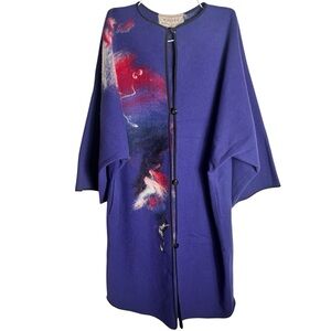 Vintage Onute Lithuanian abstract wool duster jacket with pockets purple red whi